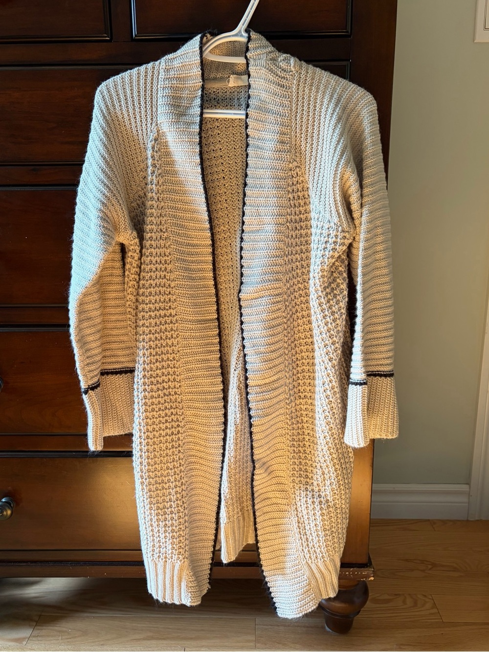Cream Open-Front Knit Cardigan Sweater